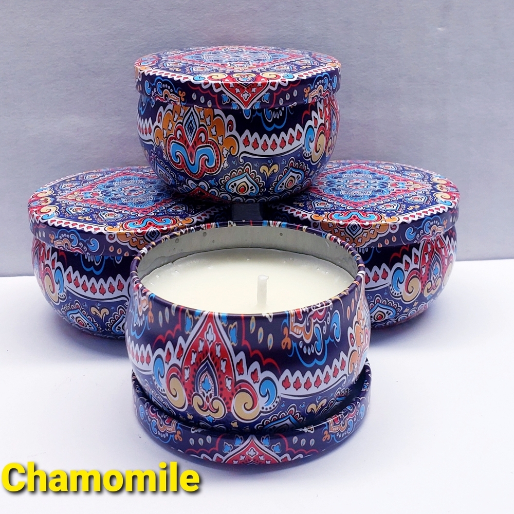 CHAMOMILE Scented Mini Tin Jar Soy Wax Candles, Aromatherapy Candle, 2oz(4 pack)